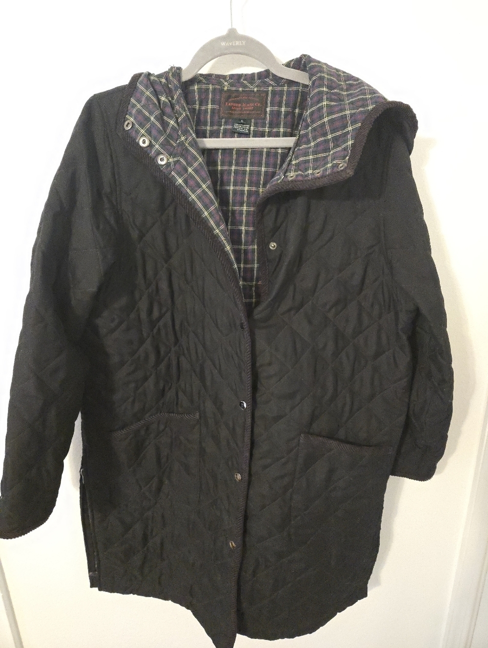 Vintage LRL Lauren Ralph Lauren Womens Large Jacket Black Diamond Quilted Hooded - Picture 1 of 9